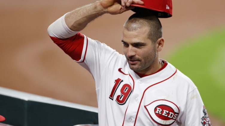 CINCINNATI, OH - SEPTEMBER 21: Joey Votto #19 of the Cincinnati Reds looks on during a game. (Photo by Joe Robbins/Getty Images)