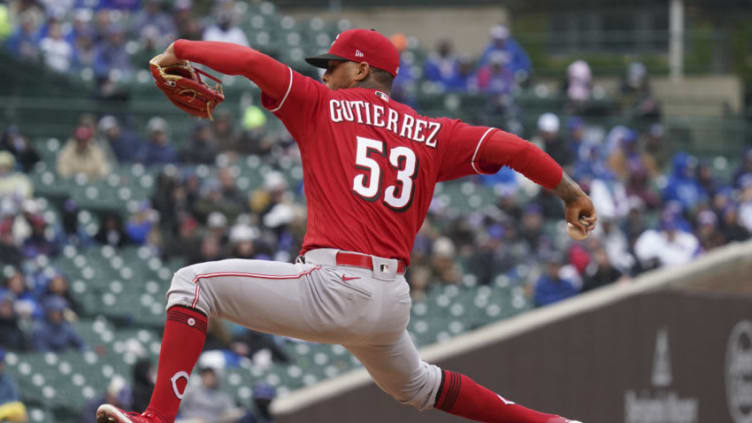 CHICAGO, ILLINOIS - MAY 28: Vladimir Gutierrez #53 of the Cincinnati Reds throws a pitch. (Photo by Nuccio DiNuzzo/Getty Images)