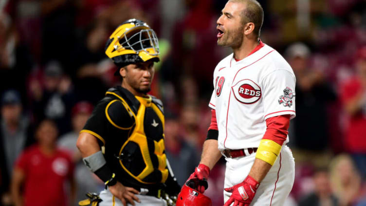 CINCINNATI, OHIO - SEPTEMBER 20: Joey Votto #19 of the Cincinnati Reds celebrates. (Photo by Emilee Chinn/Getty Images)