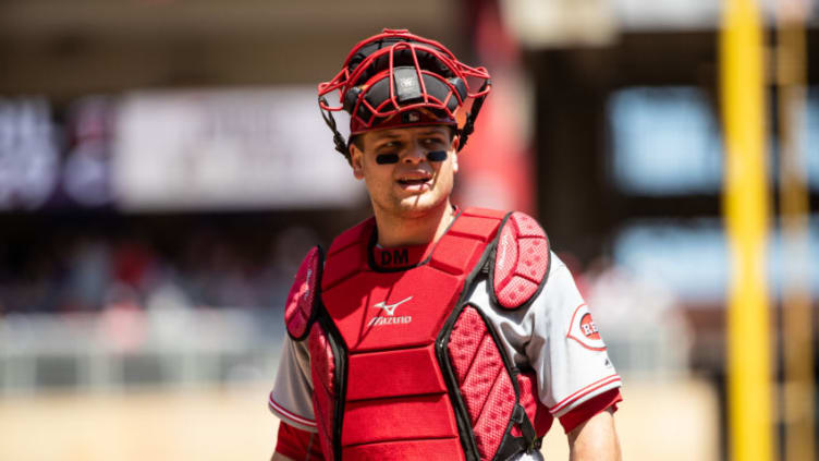 MINNEAPOLIS, MN- APRIL 28: Devin Mesoraco #39 of the Cincinnati Reds (Photo by Brace Hemmelgarn/Minnesota Twins/Getty Images) *** Local Caption *** Devin Mesoraco