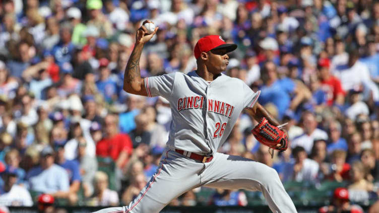 CHICAGO, IL - JULY 06: Raisel Iglesias #26 of the Cincinnati Reds pitches in the 9th inning for a save against the Chicago Cubs at Wrigley Field on July 6, 2018 in Chicago, Illinois. The Reds defeated the Cubs 3-2. (Photo by Jonathan Daniel/Getty Images)