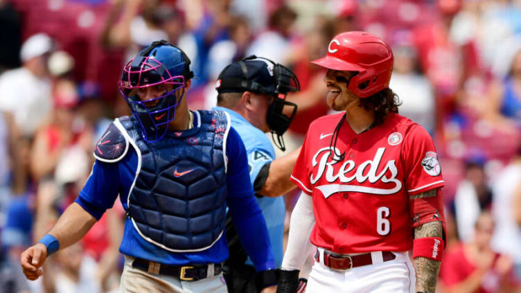 CINCINNATI, OHIO - JULY 04: Jonathan India #6 of the Cincinnati Reds reacts during a game. (Photo by Emilee Chinn/Getty Images)