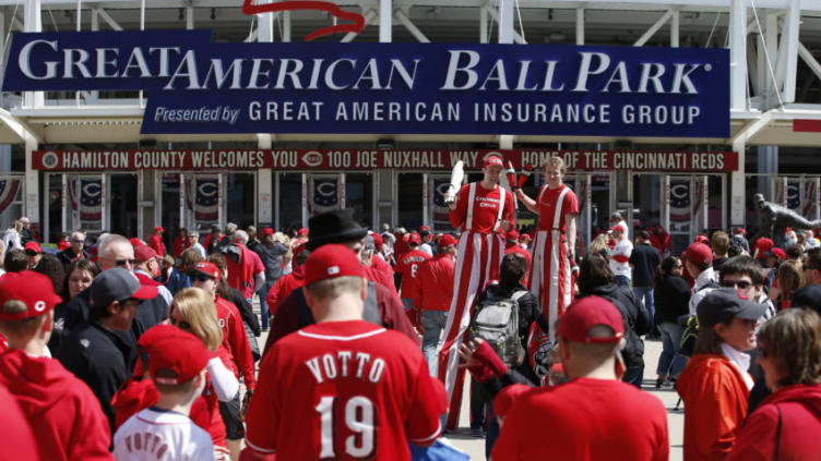 CINCINNATI, OH - APRIL 4: Fans get ready for the opening day game between the Philadelphia Phillies and Cincinnati Reds at Great American Ball Park on April 4, 2016 in Cincinnati, Ohio. (Photo by Joe Robbins/Getty Images)