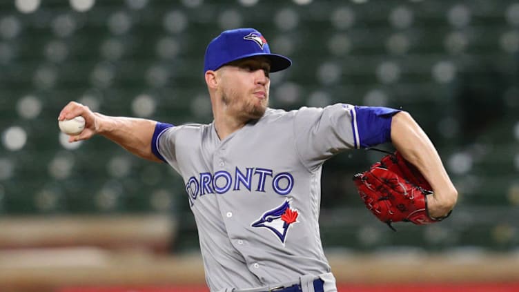 ARLINGTON, TEXAS - MAY 03: Ken Giles #51 of the Toronto Blue Jays pitches in the twelfth inning against the Texas Rangers at Globe Life Park in Arlington on May 03, 2019 in Arlington, Texas. (Photo by Richard Rodriguez/Getty Images)