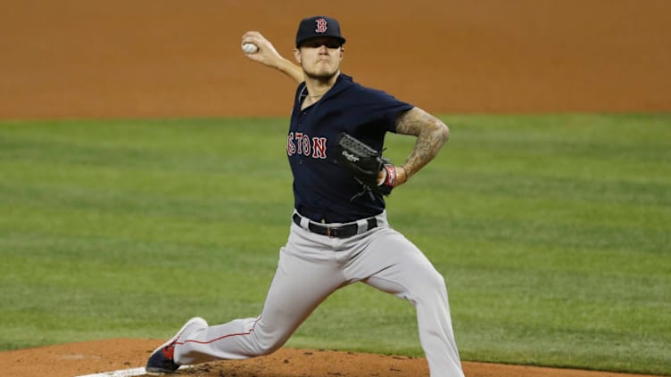 MIAMI, FLORIDA - SEPTEMBER 15: Tanner Houck #89 of the Boston Red Sox delivers a pitch in the first inning against the Miami Marlins during his major league debut at Marlins Park on September 15, 2020 in Miami, Florida. (Photo by Michael Reaves/Getty Images)