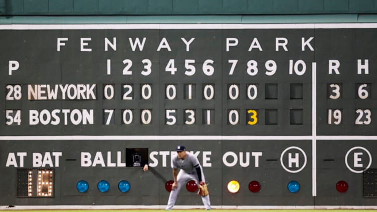 BOSTON, MA - JULY 25: A general view of the Green Monster scoreboard showing the 19-3 score in the eighth inning of a game between the Boston Red Sox and the New York Yankees at Fenway Park on July 25, 2019 in Boston, Massachusetts. (Photo by Adam Glanzman/Getty Images)