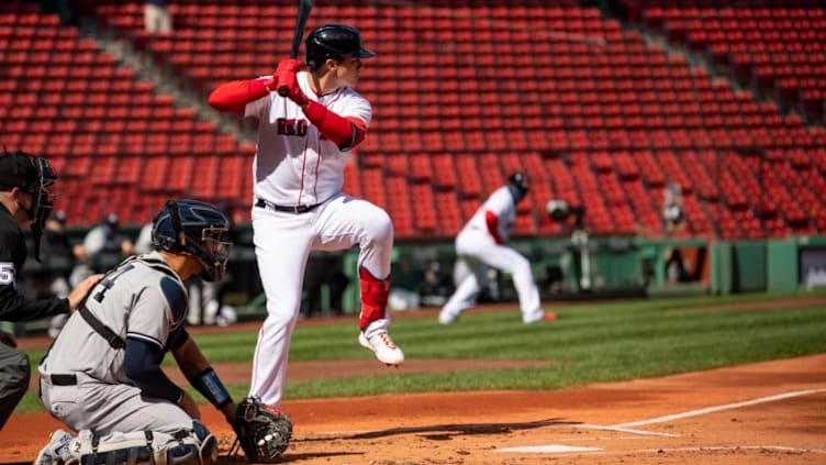 BOSTON, MA - SEPTEMBER 20: Bobby Dalbec #29 of the Boston Red Sox bats during the first inning against the New York Yankees on September 20, 2020 at Fenway Park in Boston, Massachusetts. The 2020 season had been postponed since March due to the COVID-19 pandemic. (Photo by Billie Weiss/Boston Red Sox/Getty Images)