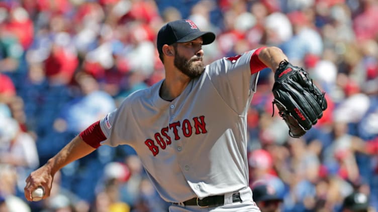 PHILADELPHIA, PA - SEPTEMBER 15: Rick Porcello #22 of the Boston Red Sox delivers a pitch in the first inning during a game against the Philadelphia Phillies at Citizens Bank Park on September 15, 2019 in Philadelphia, Pennsylvania. (Photo by Hunter Martin/Getty Images)