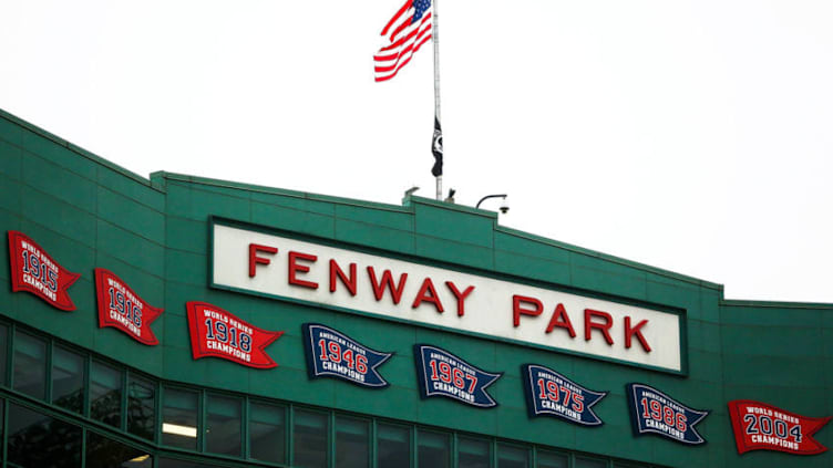 BOSTON, MA - APRIL 26: A general view of the Fenway Park faced after the game between the Boston Red Sox and the Tampa Bay Rays was postponed due to rain at Fenway Park on April 26, 2019 in Boston, Massachusetts. (Photo by Adam Glanzman/Getty Images)