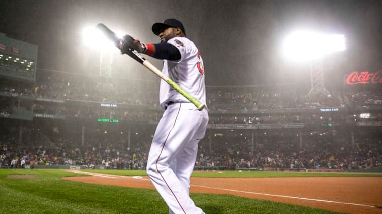 BOSTON, MA - OCTOBER 1: David Ortiz #34 of the Boston Red Sox waves to fans before a game against the Toronto Blue Jays on October 1, 2016 at Fenway Park in Boston, Massachusetts. (Photo by Billie Weiss/Boston Red Sox/Getty Images)