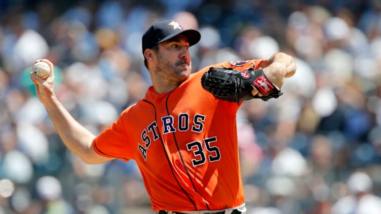 NEW YORK, NEW YORK - JUNE 23: Justin Verlander #35 of the Houston Astros pitches during the first inning against the New York Yankees at Yankee Stadium on June 23, 2019 in New York City. (Photo by Jim McIsaac/Getty Images)