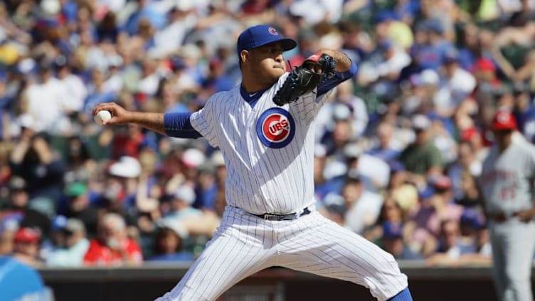 CHICAGO, IL - MAY 18: Hector Rondon #56 of the Chicago Cubs pitches against the Cincinnati Reds at Wrigley Field on May 18, 2017 in Chicago, Illinois. The Cubs defeated the Reds 9-5. (Photo by Jonathan Daniel/Getty Images)