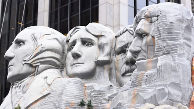 NEW YORK, NEW YORK - NOVEMBER 28: Mount Rushmore float is seen during the 93rd Annual Macy's Thanksgiving Day Parade on November 28, 2019 in New York City. (Photo by Noam Galai/Getty Images)