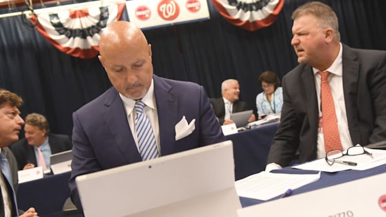 WASHINGTON, DC - JUNE 12: Washington Nationals General Manager & President of Baseball Operations Mike Rizzo in the war room during the draft at Nationals Park on June 12, 2017 in Washington, DC. (Photo by Mitchell Layton/Getty Images)