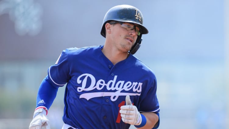 GLENDALE, ARIZONA - MARCH 09: Enrique Hernandez #14 of the Los Angeles Dodgers runs the bases after hitting a solo home run during the first inning of the spring training game against the Seattle Mariners at Camelback Ranch on March 09, 2019 in Glendale, Arizona. (Photo by Jennifer Stewart/Getty Images)