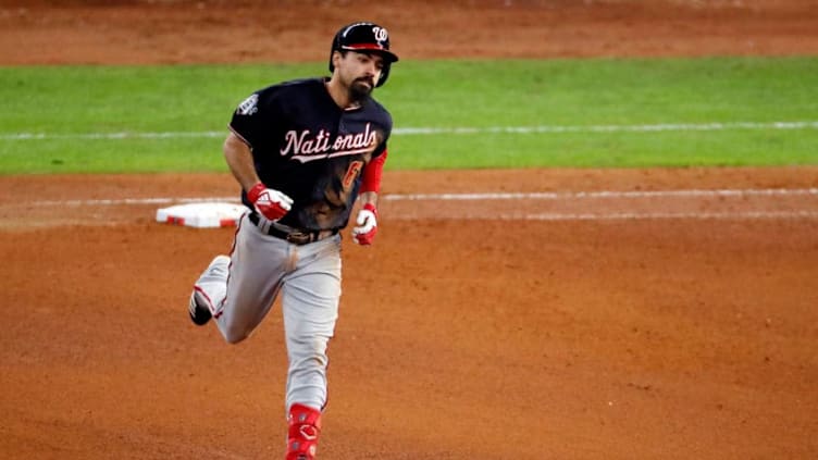 HOUSTON, TEXAS - OCTOBER 30: Anthony Rendon #6 of the Washington Nationals hits a solo home run against the Houston Astros during the seventh inning in Game Seven of the 2019 World Series at Minute Maid Park on October 30, 2019 in Houston, Texas. (Photo by Tim Warner/Getty Images)