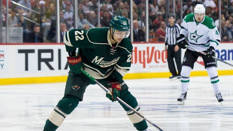 Apr 20, 2016; Saint Paul, MN, USA; Minnesota Wild forward Nino Niederreiter (22) shoots in the second period against the Dallas Stars in game four of the first round of the 2016 Stanley Cup Playoffs at Xcel Energy Center. Mandatory Credit: Brad Rempel-USA TODAY Sports