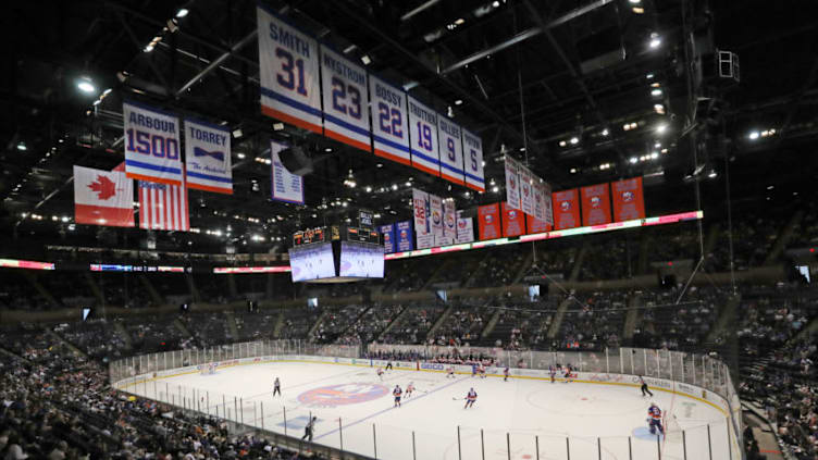 UNIONDALE, NEW YORK - SEPTEMBER 16: A general view of the arena during the game between the New York Islanders and the Philadelphia Flyers in a preseason game at the Nassau Veterans Memorial Coliseum on September 16, 2018 in Uniondale, New York. (Photo by Bruce Bennett/Getty Images)