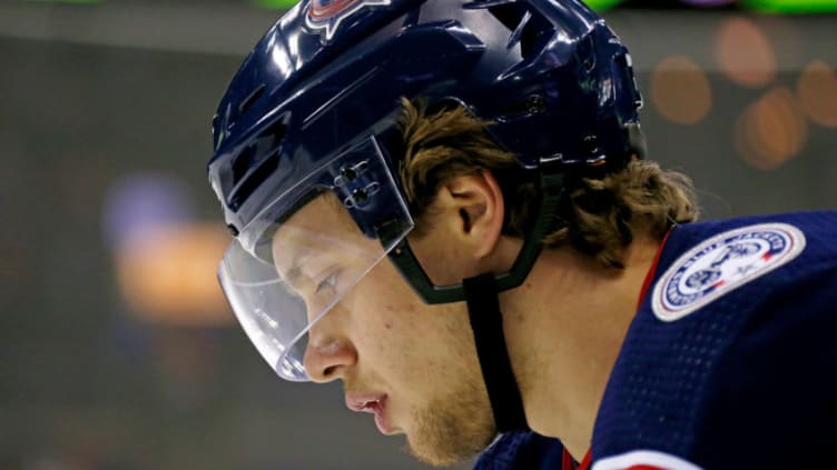 COLUMBUS, OH - OCTOBER 20: Artemi Panarin #9 of the Columbus Blue Jackets warms up prior to the start of the game against the Chicago Blackhawks on October 20, 2018 at Nationwide Arena in Columbus, Ohio. (Photo by Kirk Irwin/Getty Images)