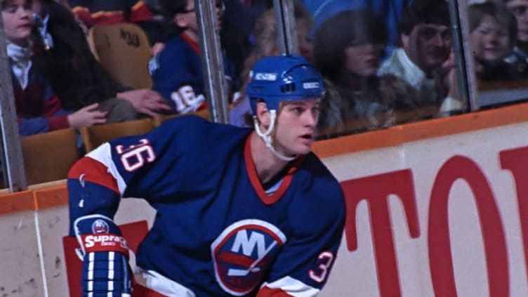 TORONTO, ON - JANUARY 10: Gary Nylund #36 of the New York Islanders skates against the Toronto Maple Leafs during NHL game action on January 10, 1990 at Maple Leafs Gardens in Toronto, Ontario, Canada. (Photo by Graig Abel/Getty Images)