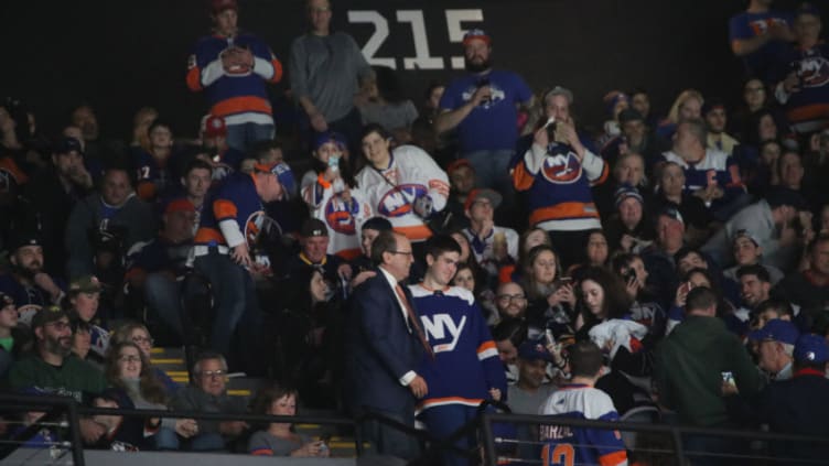 UNIONDALE, NEW YORK - MARCH 30: New York Islanders co-owner Jon Ledecky meets with fans as the team is poised to gain a playoff spot with a win over the Buffalo Sabres at NYCB Live's Nassau Coliseum on March 30, 2019 in Uniondale, New York. The Islanders defeated the Sabres 5-1. (Photo by Bruce Bennett/Getty Images)