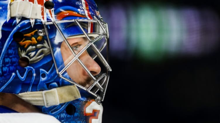 BOSTON, MA - JUNE 7: Ilya Sorokin #30 of the New York Islanders looks on before Game Five of the Second Round of the 2021 Stanley Cup Playoffs against the Boston Bruins at TD Garden on June 7, 2021 in Boston, Massachusetts. (Photo by Adam Glanzman/Getty Images)