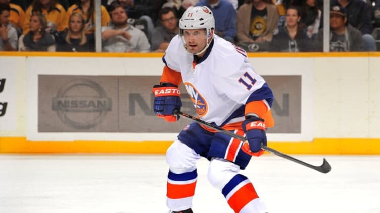 NASHVILLE, TN - OCTOBER 12: Lubomir Visnovsky #11 of the New York Islanders skates against the Nashville Predators at Bridgestone Arena on October 12, 2013 in Nashville, Tennessee. (Photo by Frederick Breedon/Getty Images)