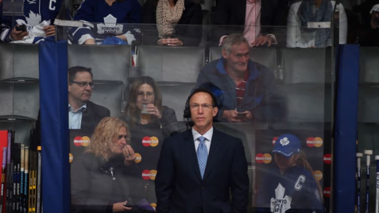 TORONTO, ON - NOVEMBER 18: Broadcaster Ray Ferraro works the game between the Toronto Maple Leafs and the Nashville Predators at the Air Canada Centre on November 18, 2014 in Toronto, Canada. The Predators defeated the Leafs 9-2. (Photo by Bruce Bennett/Getty Images)