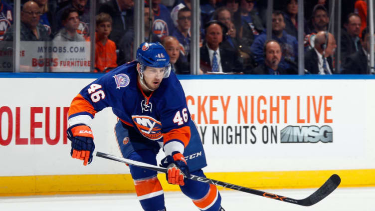 UNIONDALE, NY - APRIL 25: Matt Donovan #46 of the New York Islanders skates against the Washington Capitals in Game Six of the Eastern Conference Quarterfinals during the 2015 NHL Stanley Cup Playoffs at the Nassau Veterans Memorial Coliseum on April 25, 2015 in Uniondale, New York. The Islanders defeated the Capitals 3-1. (Photo by Bruce Bennett/Getty Images)