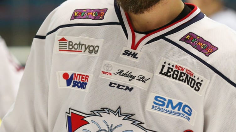 STOCKHOLM, SWEDEN - FEBRUARY 18: A detailed view of a Linkoping HC jersey during the game against Djurgarden Hockey at Hovet Arena on February 18, 2016 in Stockholm, Sweden. (Photo by Bruce Bennett/Getty Images)