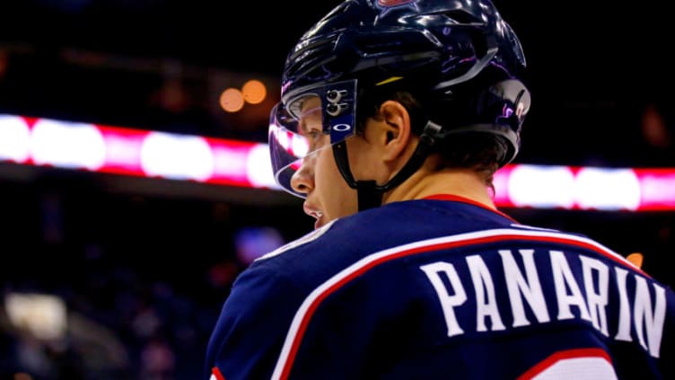 COLUMBUS, OH - DECEMBER 12: Artemi Panarin #9 of the Columbus Blue Jackets warms up prior to the start of the game against the Edmonton Oilers on December 12, 2017 at Nationwide Arena in Columbus, Ohio. (Photo by Kirk Irwin/Getty Images)