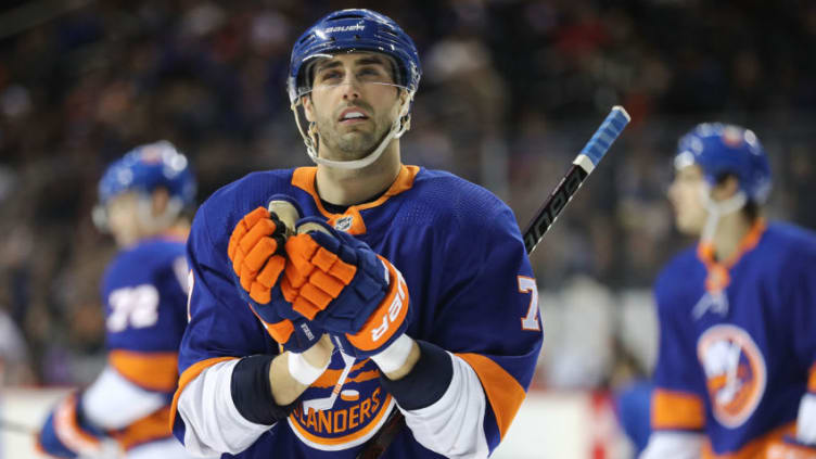 NEW YORK, NY - MARCH 26: Jordan Eberle #7 of the New York Islanders reacts in the third period against the Florida Panthers during their game at Barclays Center on March 26, 2018 in the Brooklyn borough of New York City. (Photo by Abbie Parr/Getty Images)