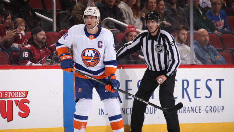 GLENDALE, AZ - JANUARY 22: John Tavares #91 of the New York Islanders in action during the first period of the NHL game against the Arizona Coyotes at Gila River Arena on January 22, 2018 in Glendale, Arizona. (Photo by Christian Petersen/Getty Images)