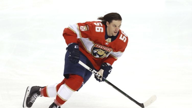 SUNRISE, FLORIDA - FEBRUARY 27: Erik Haula #56 of the Florida Panthers warms up prior to the game against the Toronto Maple Leafs at BB&T Center on February 27, 2020 in Sunrise, Florida. (Photo by Michael Reaves/Getty Images)