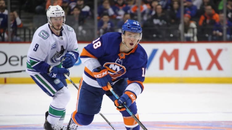 NEW YORK, NEW YORK - FEBRUARY 01: Anthony Beauvillier #18 of the New York Islanders skates against the Vancouver Canucks at the Barclays Center on February 01, 2020 in the Brooklyn borough of New York City. (Photo by Bruce Bennett/Getty Images)