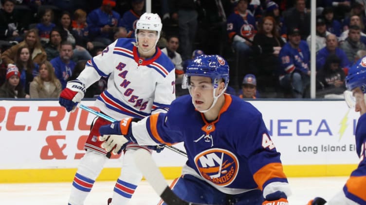 NEW YORK, NEW YORK - FEBRUARY 25: Jean-Gabriel Pageau #44 of the New York Islanders skates against the New York Rangers during the first period at NYCB Live's Nassau Coliseum on February 25, 2020 in Uniondale, New York. (Photo by Bruce Bennett/Getty Images)