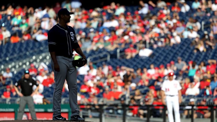 WASHINGTON, DC - MAY 23: Starting pitcher Tyson Ross #38 of the San Diego Padres waits to pitch against the Washington Nationals at Nationals Park on May 23, 2018 in Washington, DC. (Photo by Rob Carr/Getty Images)