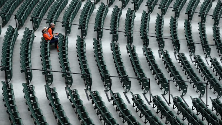 BALTIMORE, MD - APRIL 03: Fans look on at batting practice before the Toronto Blue Jays play the Baltimore Orioles during their Opening Day game at Oriole Park at Camden Yards on April 3, 2017 in Baltimore, Maryland (Photo by Patrick Smith/Getty Images)