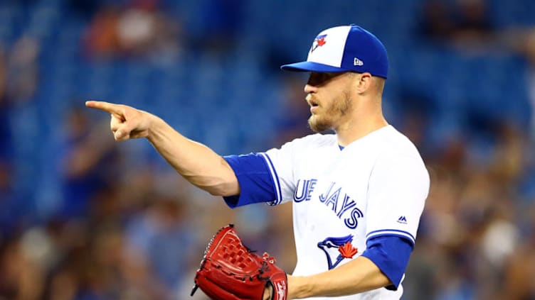 TORONTO, ON - JULY 03: Ken Giles #51 of the Toronto Blue Jays reacts after the final out a MLB game against the Boston Red Sox at Rogers Centre on July 03, 2019 in Toronto, Canada. (Photo by Vaughn Ridley/Getty Images)