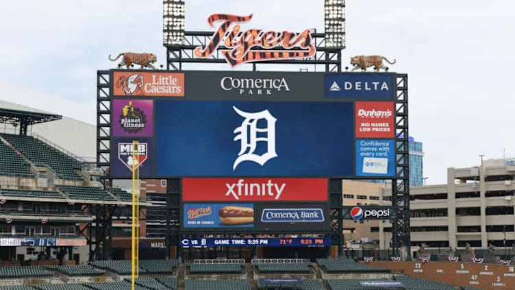 DETROIT, MI - A general view of the Comerica Park scoreboard. (Photo by Mark Cunningham/MLB Photos via Getty Images)