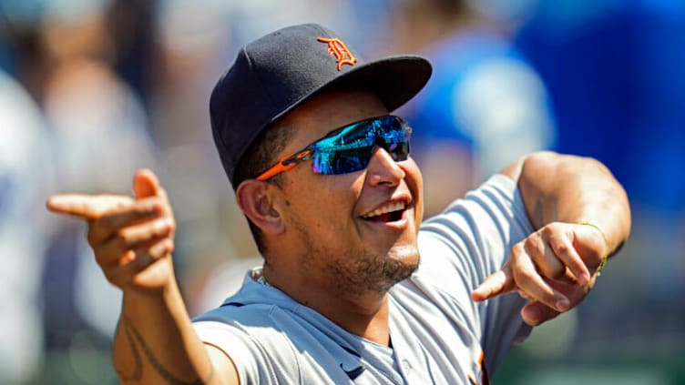 Miguel Cabrera sings Take Me Out to The Ball Game during the seventh inning stretch: Jay Biggerstaff-USA TODAY Sports