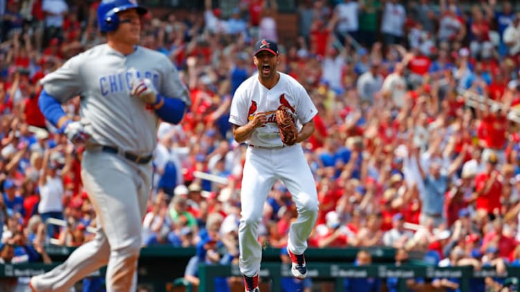 ST LOUIS, MO - JUNE 02: Adam Wainwright #50 of the St. Louis Cardinals celebrates the third out of the in the eighth inning at Busch Stadium on June 2, 2019 in St Louis, Missouri. (Photo by Dilip Vishwanat/Getty Images)