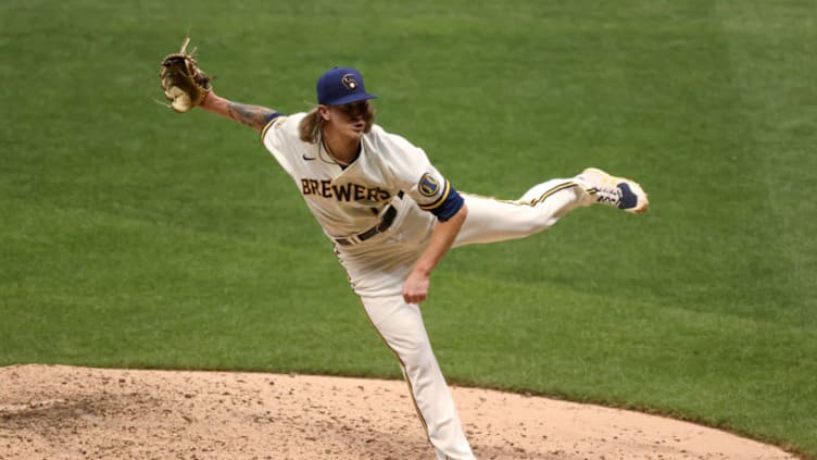 MILWAUKEE, WISCONSIN - AUGUST 24: Josh Hader #71 of the Milwaukee Brewers pitches in the eighth inning against the Cincinnati Reds at Miller Park on August 24, 2020 in Milwaukee, Wisconsin. (Photo by Dylan Buell/Getty Images)