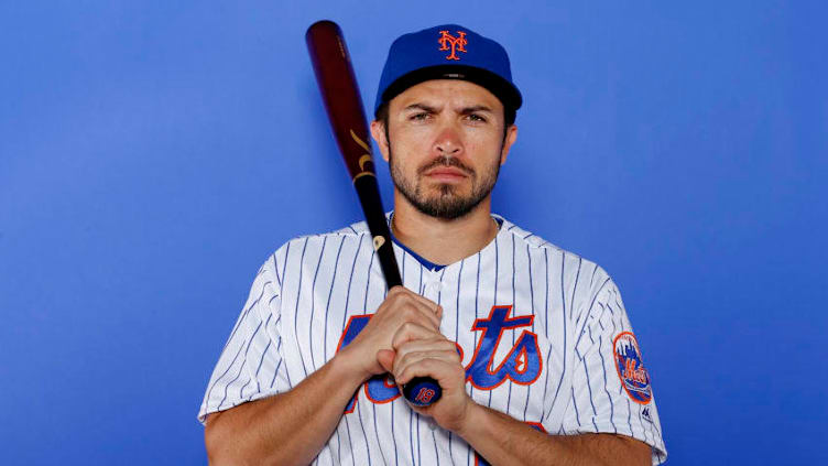 PORT ST. LUCIE, FLORIDA - FEBRUARY 21: Travis d'Arnaud #18 of the New York Mets poses for a photo on Photo Day at First Data Field on February 21, 2019 in Port St. Lucie, Florida. (Photo by Michael Reaves/Getty Images)