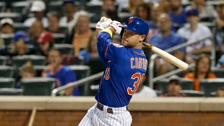 NEW YORK, NEW YORK - SEPTEMBER 07: Michael Conforto #30 of the New York Mets in action against the Philadelphia Phillies at Citi Field on September 07, 2019 in New York City. The Phillies defeated the Mets 5-0. (Photo by Jim McIsaac/Getty Images)