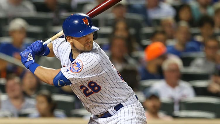 NEW YORK, NY - SEPTEMBER 15: J.D. Davis #28 of the New York Mets in action against the Los Angeles Dodgers during of a game at Citi Field on September 15, 2019 in New York City. (Photo by Rich Schultz/Getty Images)