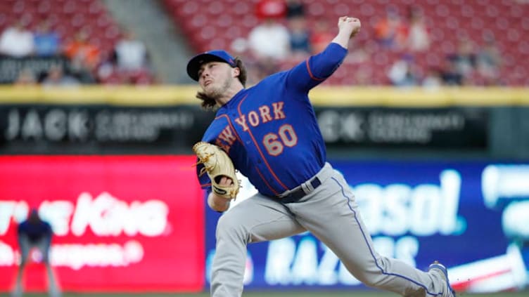 CINCINNATI, OH - MAY 07: P.J. Conlon #60 of the New York Mets pitches in the third inning against the Cincinnati Reds at Great American Ball Park on May 7, 2018 in Cincinnati, Ohio. (Photo by Joe Robbins/Getty Images)