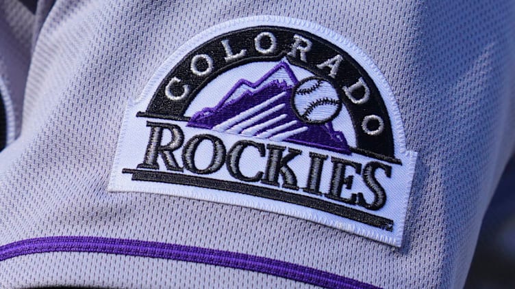 PHILADELPHIA, PA - APRIL 28: A general view of the Colorado Rockies logo against the Philadelphia Phillies at Citizens Bank Park on April 28, 2022 in Philadelphia, Pennsylvania. The Phillies defeated the Rockies 7-1. (Photo by Mitchell Leff/Getty Images)