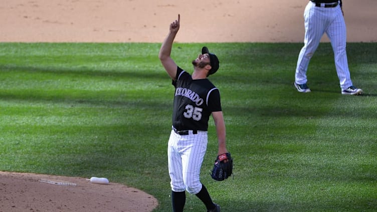 DENVER, CO - SEPTEMBER 5: Chad Bettis #35 of the Colorado Rockies celebrates the win against the San Francisco Giants at Coors Field on September 5, 2016 in Denver, Colorado. The Colorado Rockies defeat the San Francisco Giants 6-0.(Photo by Bart Young/Getty Images)