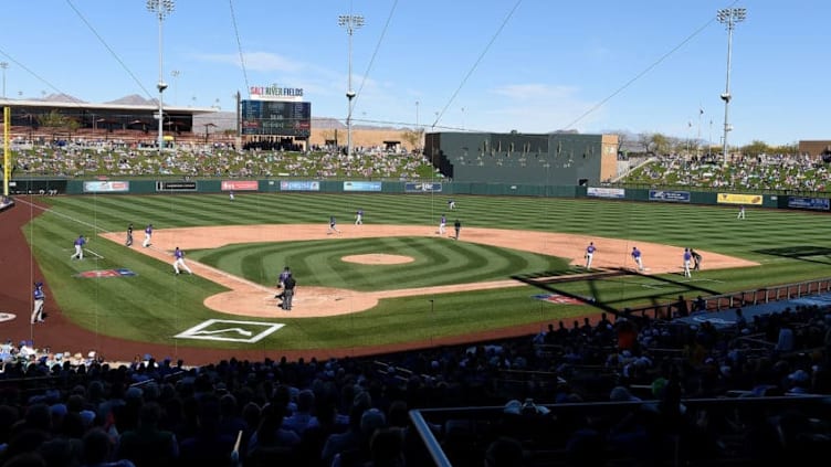 SCOTTSDALE, AZ - MARCH 05: A detail of Salt River Fields at Talking Stick during a spring training game between the Chicago Cubs and the Colorado Rockies on March 5, 2018 in Scottsdale, Arizona. (Photo by Norm Hall/Getty Images)